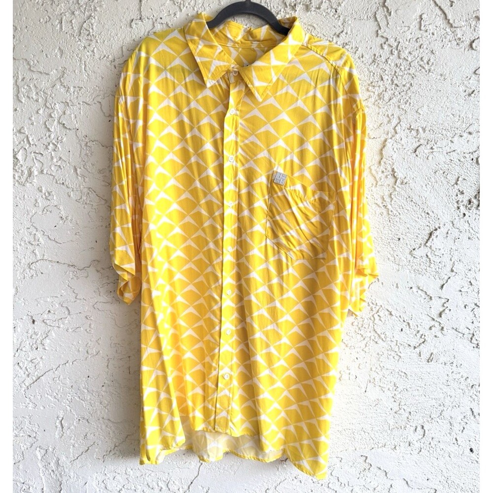 HAWAII'S FINEST Hawaiian Aloha Shirt Yellow Print with tiny flaw Mens Size 3X